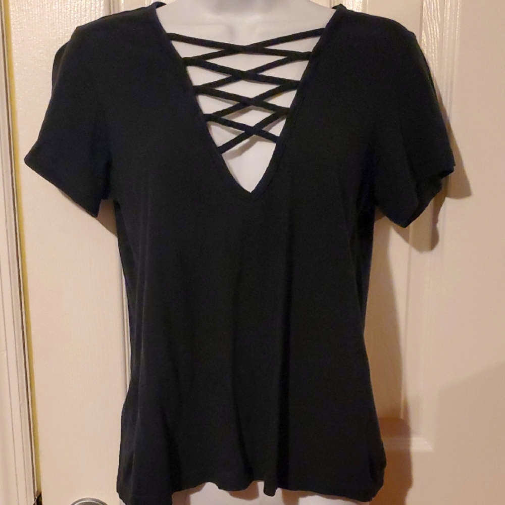 LNA Black Short Sleeve Cut Out T-Shirt